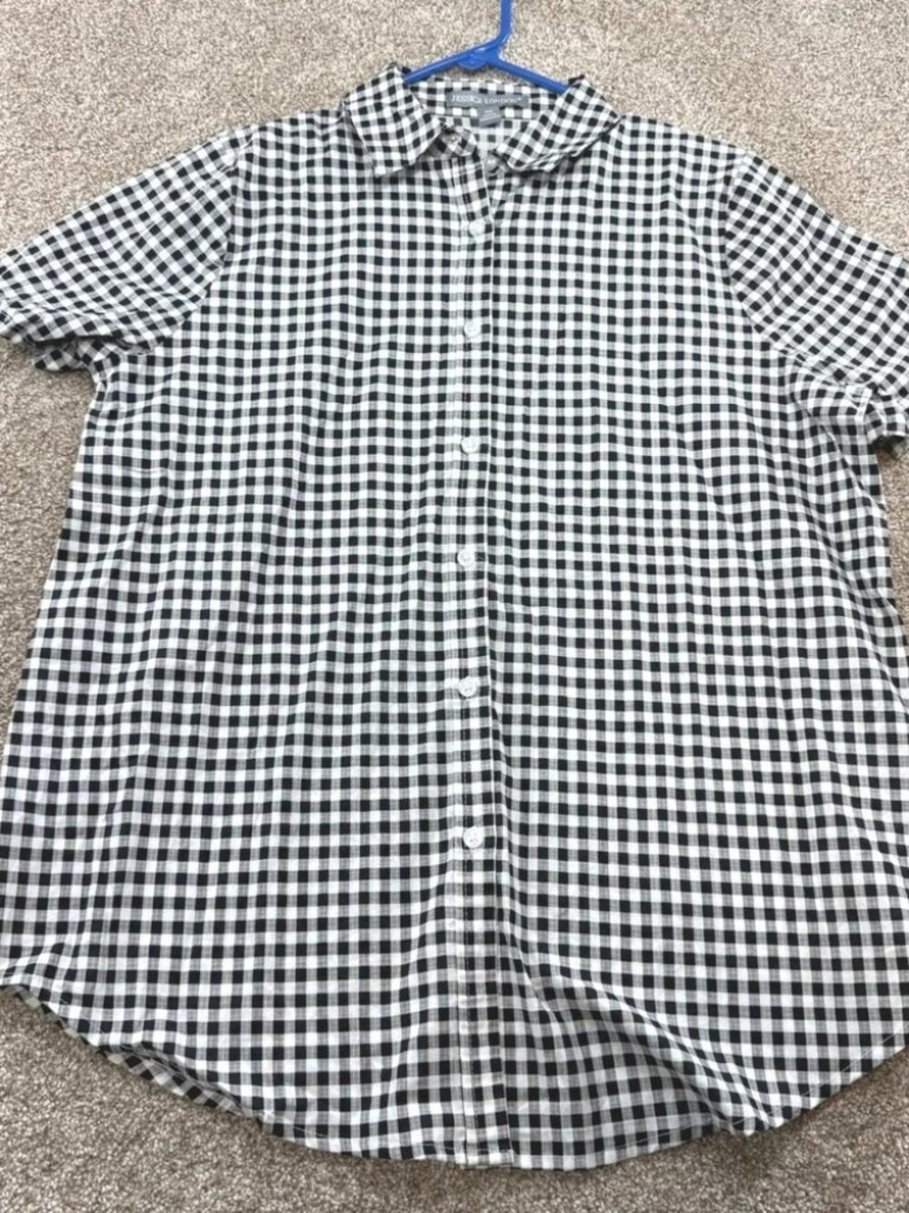 Jessica London Womens 12W Black White Gingham Short Sleeve Button Down Shirt 12